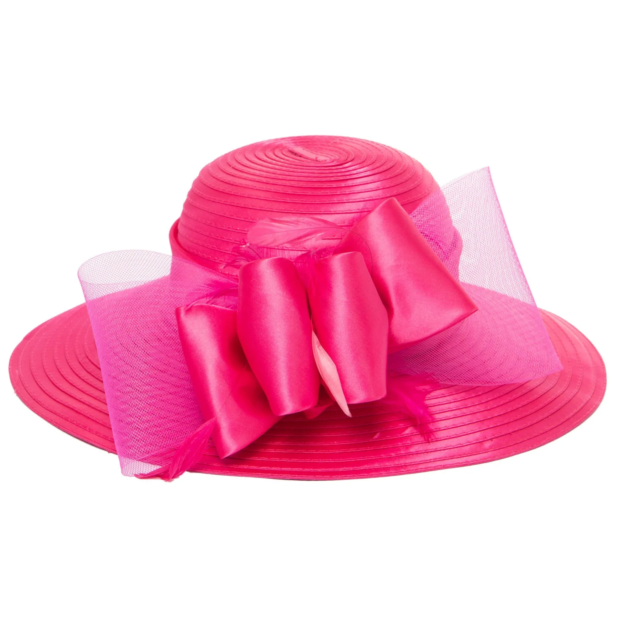 Women's Round Crown Organza Bow Dress Hat