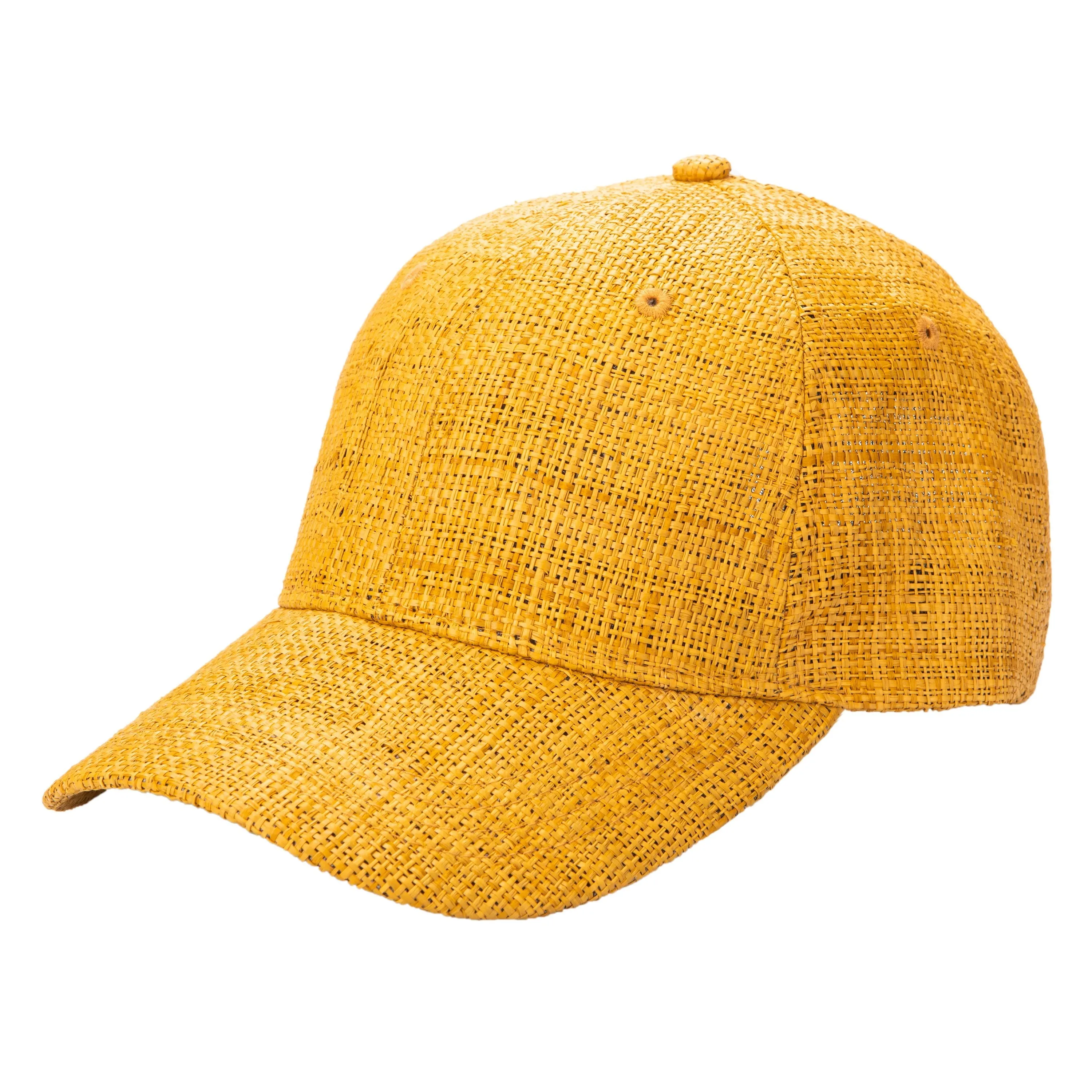Women's Woven Raffia Ball Cap With Leather Adjustable Back (CTH4087)
