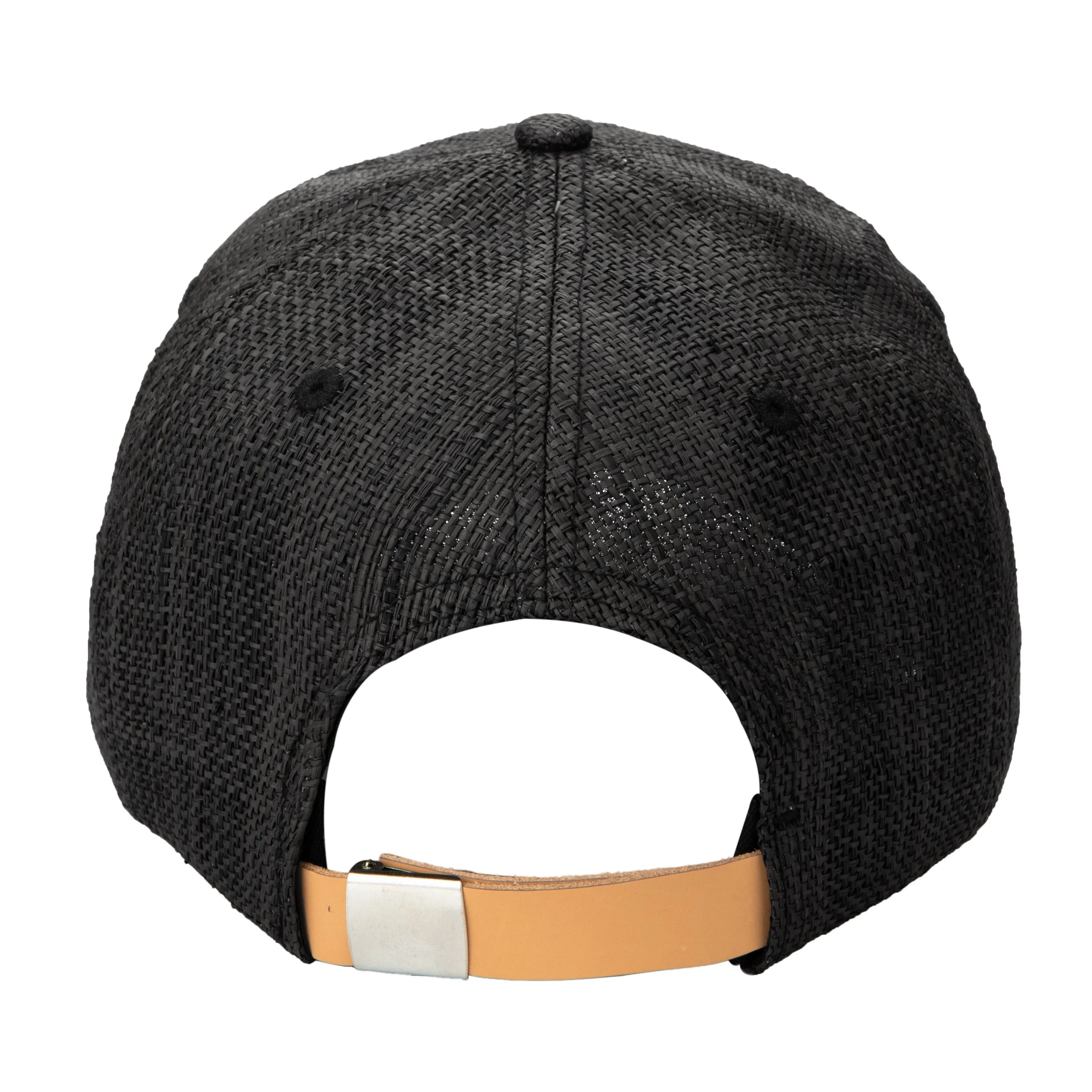 Women's Woven Raffia Ball Cap With Leather Adjustable Back (CTH4087)